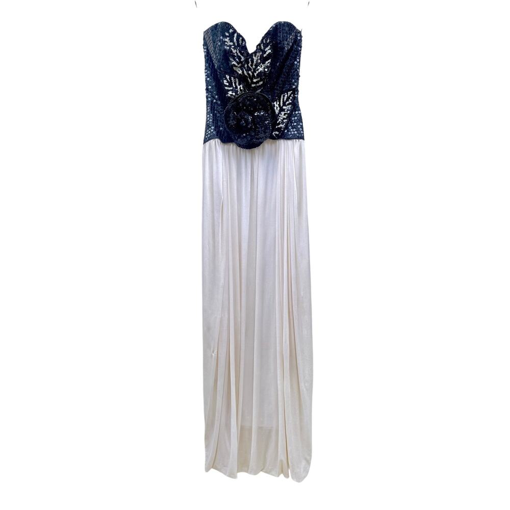 Vintage Lillie Rubin sequin floral strapless gown 1970s 1980s US 4